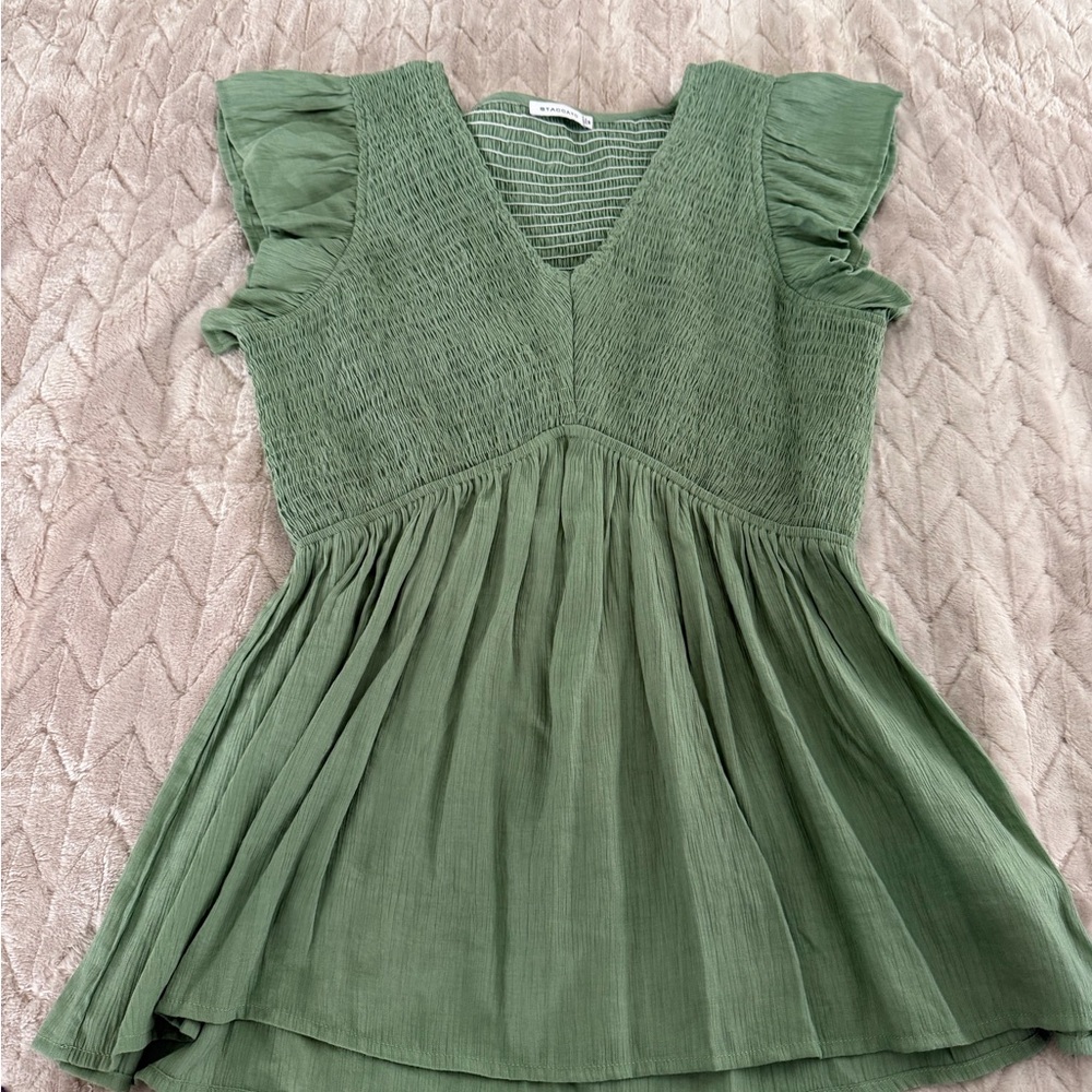 Staccato Sage Green Ruffle Sleeve Top